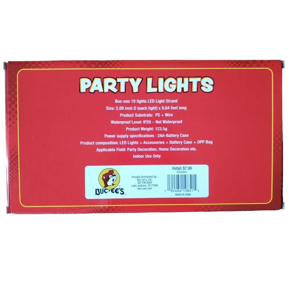 Buc-ee's Bucees‎ Party Lights 10 ft. Indoor LED 10 Light Strand Battery AA